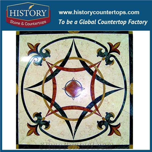Beige, Yellow, White Jade, Rose Marble, Cnc Water Jet Cutting Iridescent Mosaic Tiles, Interior Decoration Square Pinwheel Hotel Lobby Medallions