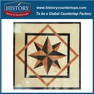 Beige, Yellow, White Jade, Rose Marble, Cnc Water Jet Cutting Iridescent Mosaic Tiles, Interior Decoration Square Pinwheel Hotel Lobby Medallions