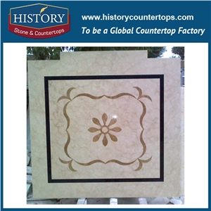 Black, Bianco Carrara White, Rose Marble Designs Water Jet Sicis Mosaic Tiles Arts Square Starburst Pattern Floor Inlay Paving Stone Medallions