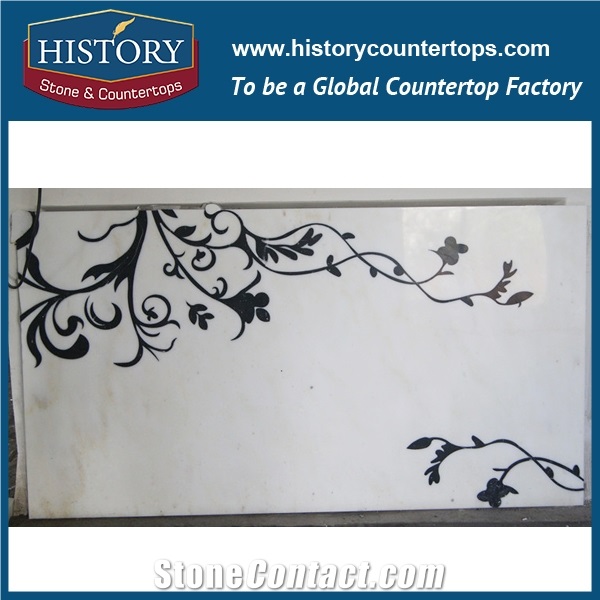 Black Galaxy Granite, White Marble Stone Water Jet Mosaic Tiles, Rectangular China Landscape Pictures Hotel, Villa, Mall Floor Covering Medallions