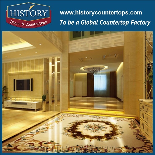 Black Galaxy Granite, White Marble Stone Water Jet Mosaic Tiles, Rectangular China Landscape Pictures Hotel, Villa, Mall Floor Covering Medallions