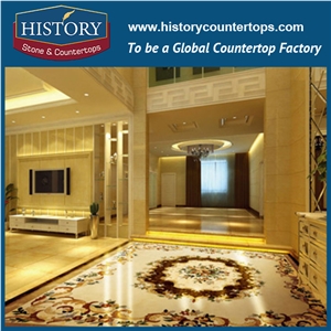 Black Galaxy Granite, White Marble Stone Water Jet Mosaic Tiles, Rectangular China Landscape Pictures Hotel, Villa, Mall Floor Covering Medallions