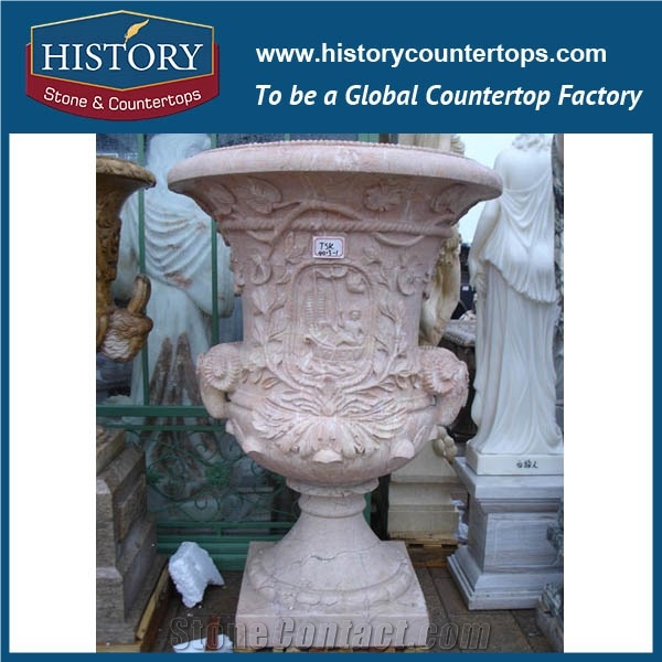 Brown Marble Natural Stone Round Shaped Garden Landscaping Planters Stands, Good Quality for Sale Unique Square Flower Pots Base