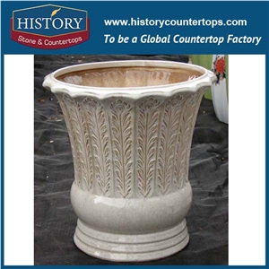 Brown Marble Natural Stone Round Shaped Garden Landscaping Planters Stands, Good Quality for Sale Unique Square Flower Pots Base