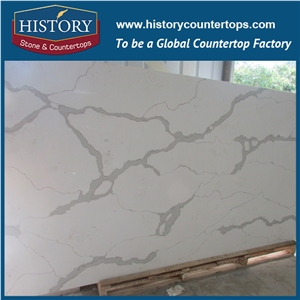Calacatta Gold Historystone Tile and Slab Quartz Stone with Natural Marble Vein Surface Cut-To-Size for Flooring or Interior Applications