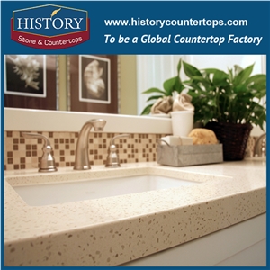 Cardiff Cream Beige Historystone with High Polish Surface Fine Particle Quartz Stone for Bench Tops or Kitchen Countertops.