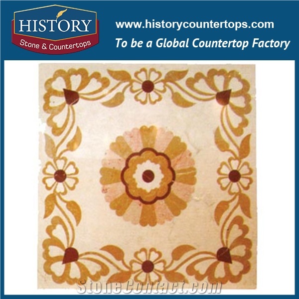 Carrara White, Beige, China Rojo Alicante Marble, Cnc Water Jet Best Mosaic Tiles Factory, Square Flower Pattern Medallions for Floor Covering