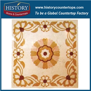 Carrara White, Beige, China Rojo Alicante Marble, Cnc Water Jet Best Mosaic Tiles Factory, Square Flower Pattern Medallions for Floor Covering