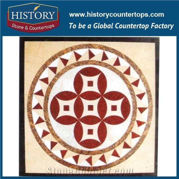 Carrara White, Beige, China Rojo Alicante Marble, Cnc Water Jet Best Mosaic Tiles Factory, Square Flower Pattern Medallions for Floor Covering