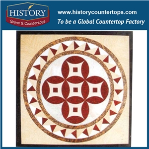 Carrara White, Beige, China Rojo Alicante Marble, Cnc Water Jet Best Mosaic Tiles Factory, Square Flower Pattern Medallions for Floor Covering