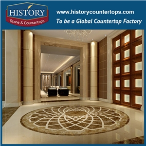 Carrara White, Light and Dark Emperador Natural Marble Stone Water Jet Cutting Mosaic Artistic Tiles Round Florence Luxury Floor Inlay Medallions