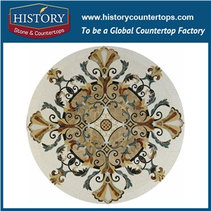 Carrara White, Light and Dark Emperador Natural Marble Stone Water Jet Cutting Mosaic Artistic Tiles Round Florence Luxury Floor Inlay Medallions