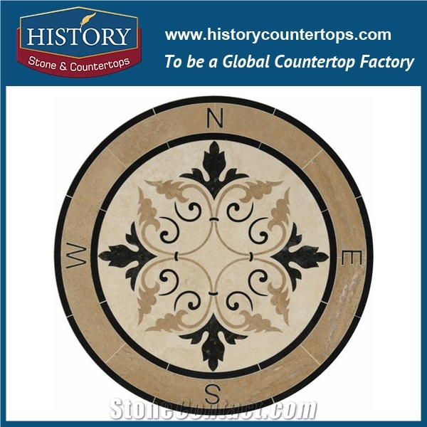 Carrara White, Light and Dark Emperador Natural Marble Stone Water Jet Cutting Mosaic Artistic Tiles Round Florence Luxury Floor Inlay Medallions
