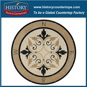 Carrara White, Light and Dark Emperador Natural Marble Stone Water Jet Cutting Mosaic Artistic Tiles Round Florence Luxury Floor Inlay Medallions