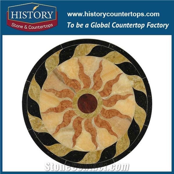 Carrara White, Light and Dark Emperador Natural Marble Stone Water Jet Cutting Mosaic Artistic Tiles Round Florence Luxury Floor Inlay Medallions