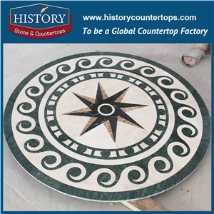 Carrara White, Light Emperador, Nero Marguina, Verde Alpi Marble, Cnc Water Jet Mosaic Tiles Round Starburst Floor Inlay Natural Stone Medallions