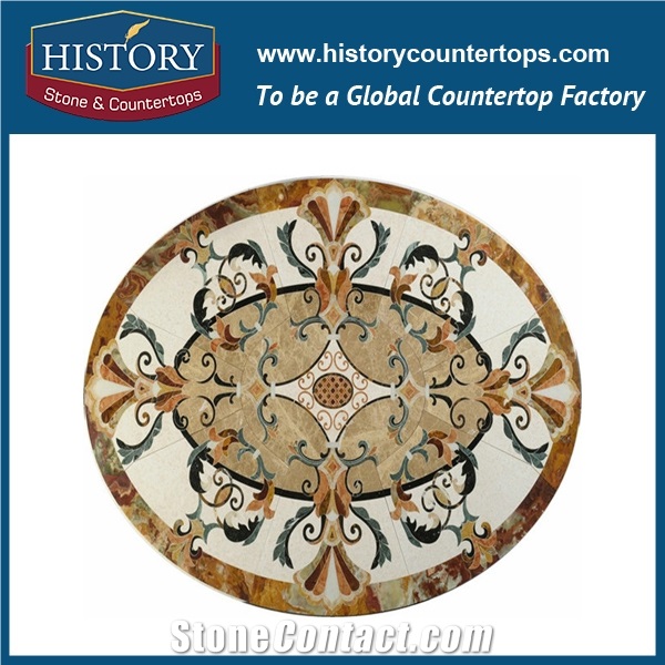 Carrara White, Light Emperador, Nero Marguina, Verde Alpi Marble, Cnc Water Jet Mosaic Tiles Round Starburst Floor Inlay Natural Stone Medallions
