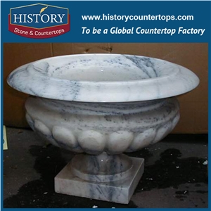 Carrara White Marble Stone Designs Garden Accessory Decorative Outdoor Flowerpots Pedestal, Plant Flower Pots, Cheap Decoration Stands
