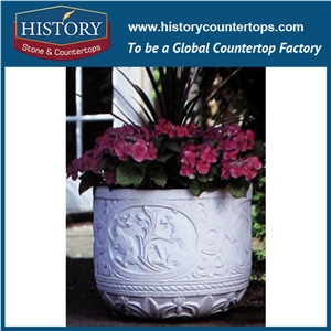 Cheap Flowerpots from China, Grey Sandstone Natural Stone Carved Flower Planters Vases with Pedestal for Garden