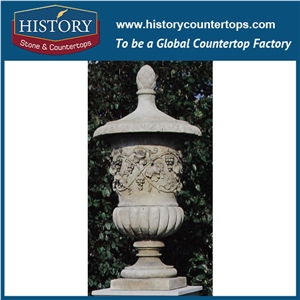 Cheap Flowerpots from China, Grey Sandstone Natural Stone Carved Flower Planters Vases with Pedestal for Garden