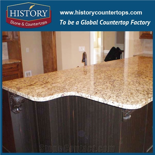 China Building Hgj011 Old Giallo Veneziano Precut Size Four Edges Polished Solid Surface Granite Veneer Material Choices for Countertops & Vanity Top