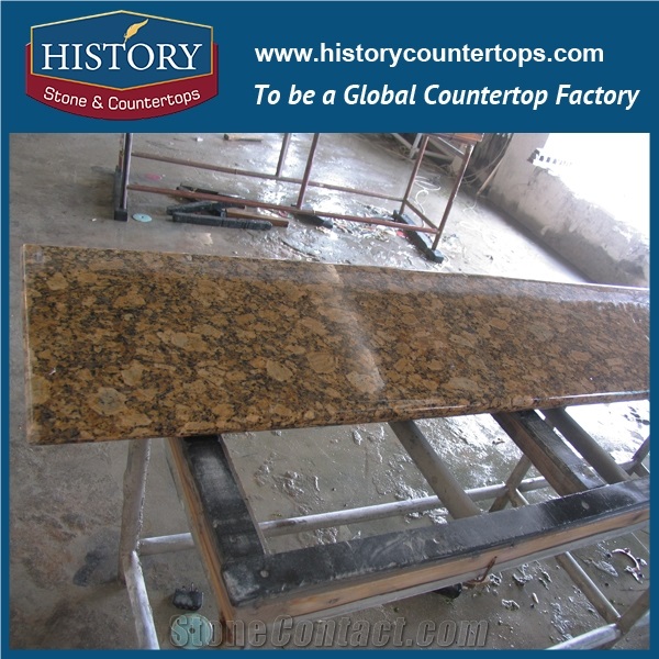 China Building Hgj020 Giallo Fiorito Factory Supply Beveled Edge Top Polished Prefab Size Bathroom Usage Countertops & Vanity Top with Wholesale Price