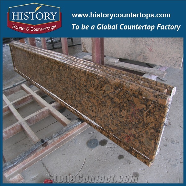 China Building Hgj020 Giallo Fiorito Factory Supply Beveled Edge Top Polished Prefab Size Bathroom Usage Countertops & Vanity Top with Wholesale Price