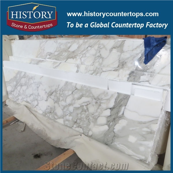 China Building Stone Calacatta White Marble Flat Edge Eased Factory Supply Prefab Laminated Modular for Hotel Custom Countertop, Worktops