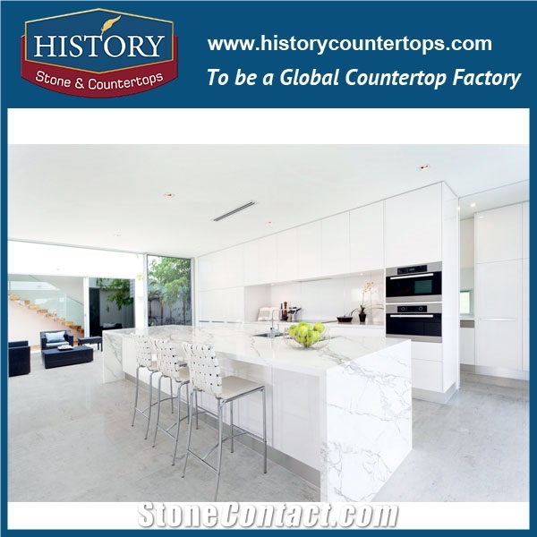 China Building Stone Calacatta White Marble Flat Edge Eased Factory Supply Prefab Laminated Modular for Hotel Custom Countertop, Worktops