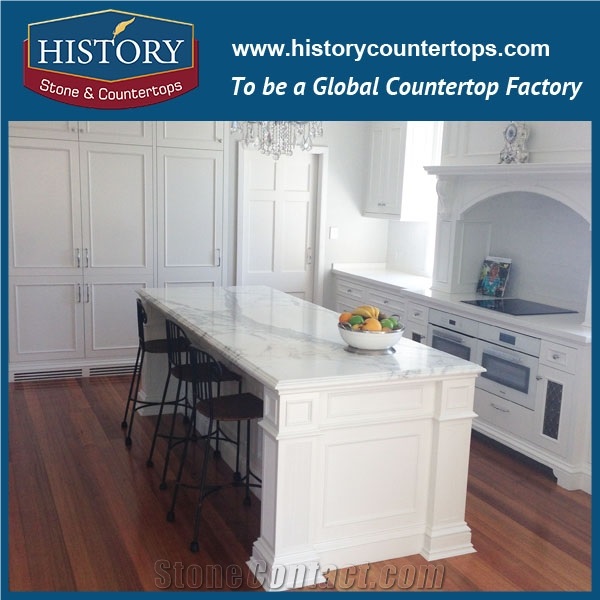 China Building Stone Calacatta White Marble Flat Edge Eased Factory Supply Prefab Laminated Modular for Hotel Custom Countertop, Worktops