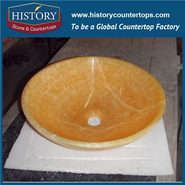 China Cheap Yellow Honey Onyx Stone Round Wash Basin/Bowl Sinks for Bathroom, Hotel Toilet Project Use, Natural Building Stone Decoration Vessel Sinks