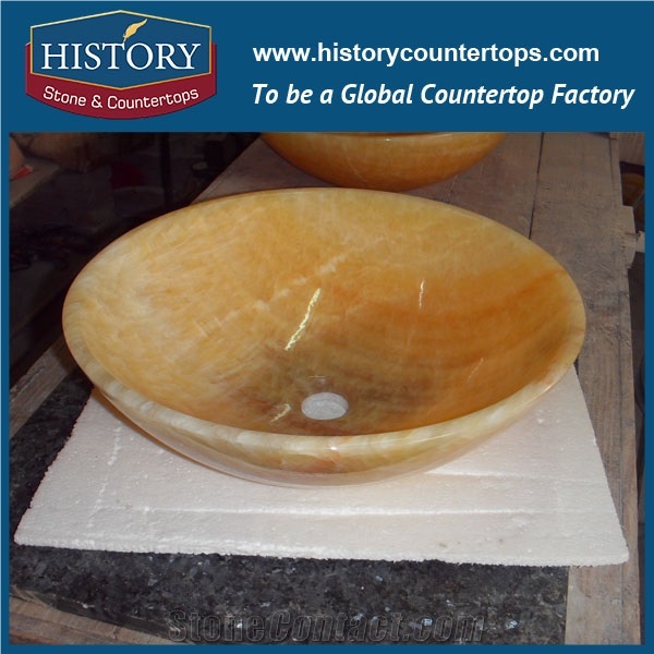 China Cheap Yellow Honey Onyx Stone Round Wash Basin/Bowl Sinks for Bathroom, Hotel Toilet Project Use, Natural Building Stone Decoration Vessel Sinks