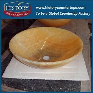 China Cheap Yellow Honey Onyx Stone Round Wash Basin/Bowl Sinks for Bathroom, Hotel Toilet Project Use, Natural Building Stone Decoration Vessel Sinks