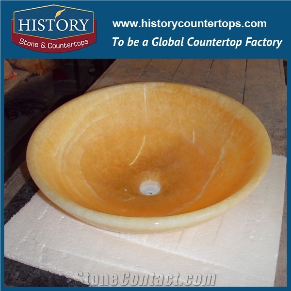 China Cheap Yellow Honey Onyx Stone Round Wash Basin/Bowl Sinks for Bathroom, Hotel Toilet Project Use, Natural Building Stone Decoration Vessel Sinks