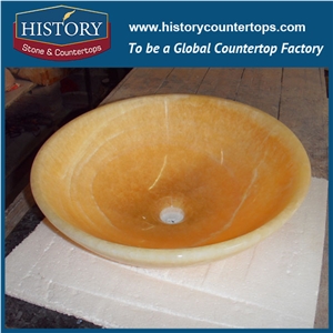 China Cheap Yellow Honey Onyx Stone Round Wash Basin/Bowl Sinks for Bathroom, Hotel Toilet Project Use, Natural Building Stone Decoration Vessel Sinks