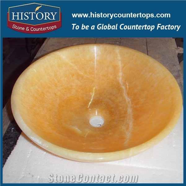 China Cheap Yellow Honey Onyx Stone Round Wash Basin/Bowl Sinks for Bathroom, Hotel Toilet Project Use, Natural Building Stone Decoration Vessel Sinks