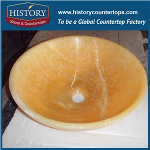 China Cheap Yellow Honey Onyx Stone Round Wash Basin/Bowl Sinks for Bathroom, Hotel Toilet Project Use, Natural Building Stone Decoration Vessel Sinks