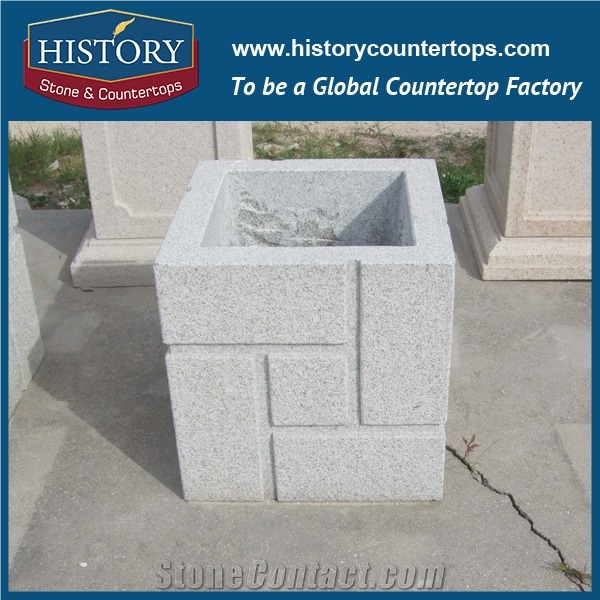 China G603 Grey Granite Natural Stone Ornamental Decoration Square Shaped Flat Flowerpots Vases, Exterior Garden Flower Pots Planters