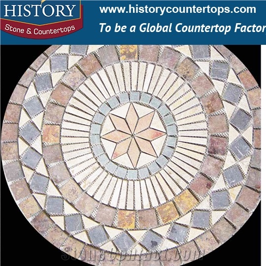 China History Stone Irregular Surface Rusty Round Flooring Slate Mosaic Medallions Walkway Paving Stone, Plaza Flooring Slate Tiles