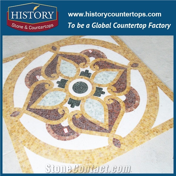 China History Stone Slate Walling Tiles, Water Jet Medallion Pattern Black Flooring Inlay Tiles Wholesale, Flower Pattern Design for Modern Decoration
