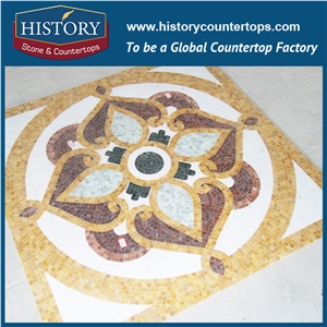 China History Stone Slate Walling Tiles, Water Jet Medallion Pattern Black Flooring Inlay Tiles Wholesale, Flower Pattern Design for Modern Decoration