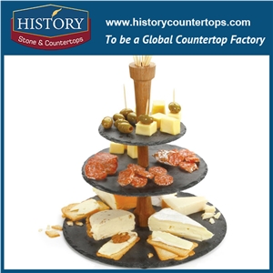 China Kitchen Craft 3 Tier Round Cake Serving Stand, Party Buffet Platter Made Of Black Natural Slate Stone China Kitchen Craft 3 Tier Round Cake Serving Stand, Party Buffet Platter Made Of Black Natural Slate Stone