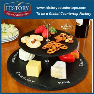 China Kitchen Craft 3 Tier Round Cake Serving Stand, Party Buffet Platter Made Of Black Natural Slate Stone