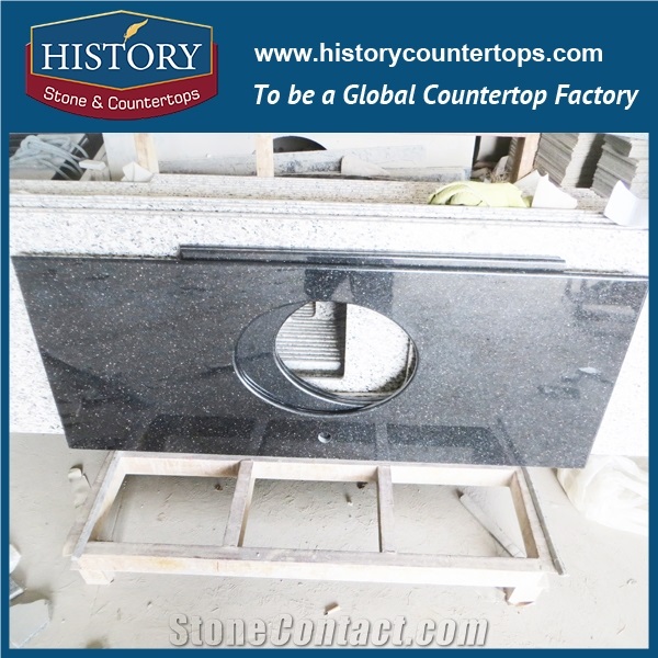 China Manufacture Hgj021 Galaxy Black Single Ogee Edge High Density Custom Made Housing Solid Surface Granite Countertops & Vanity Top on Sale