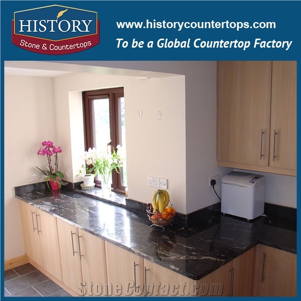 China Manufacture Hgj021 Galaxy Black Single Ogee Edge High Density Custom Made Housing Solid Surface Granite Countertops & Vanity Top on Sale