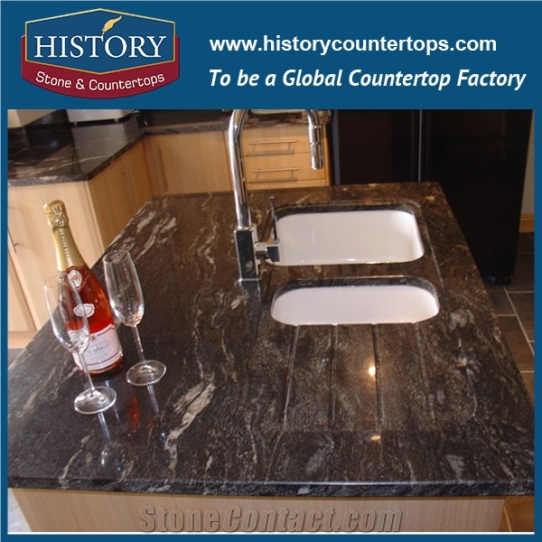 China Manufacture Hgj021 Galaxy Black Single Ogee Edge High Density Custom Made Housing Solid Surface Granite Countertops & Vanity Top on Sale