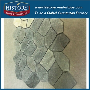 China Random Flagstone Tiles, Black Slate Flagstone on Mesh, Flagstone Flooring Paving Covering, Artist Paving in Hot Sale