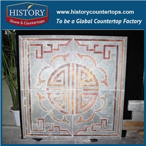Chinese History Stone Water Jet Flower Pattern Grey Polished Slate Stone, Mosaic Medallion Paving Stone for Landscaping Floor