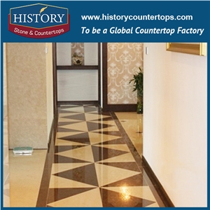 Cream Marfil, China Rojo Alicante Marble Cnc Water Jet Stone Mosaic Tiles, Rectangular Geometric Pattern Artistic Passage Floor Medallions