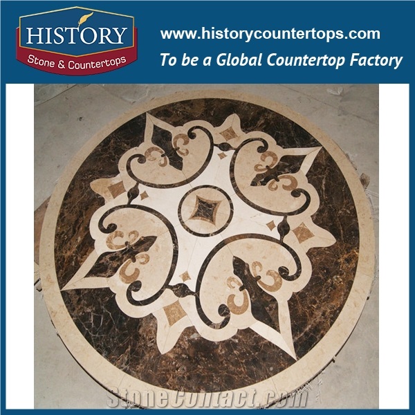 Dark and Light Emperador, Spain Cream Marfil Marble Stone Machine Water Jet Cutting Premium Mosaic Decorative Tiles Round Spear Medallions